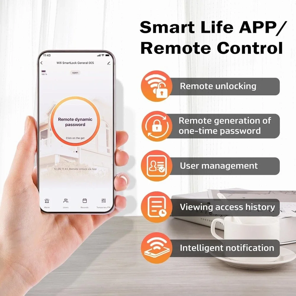 Smart Door Lock Keyless Entry with Fingerprint Touchscreen Keypad APP IC Card...
